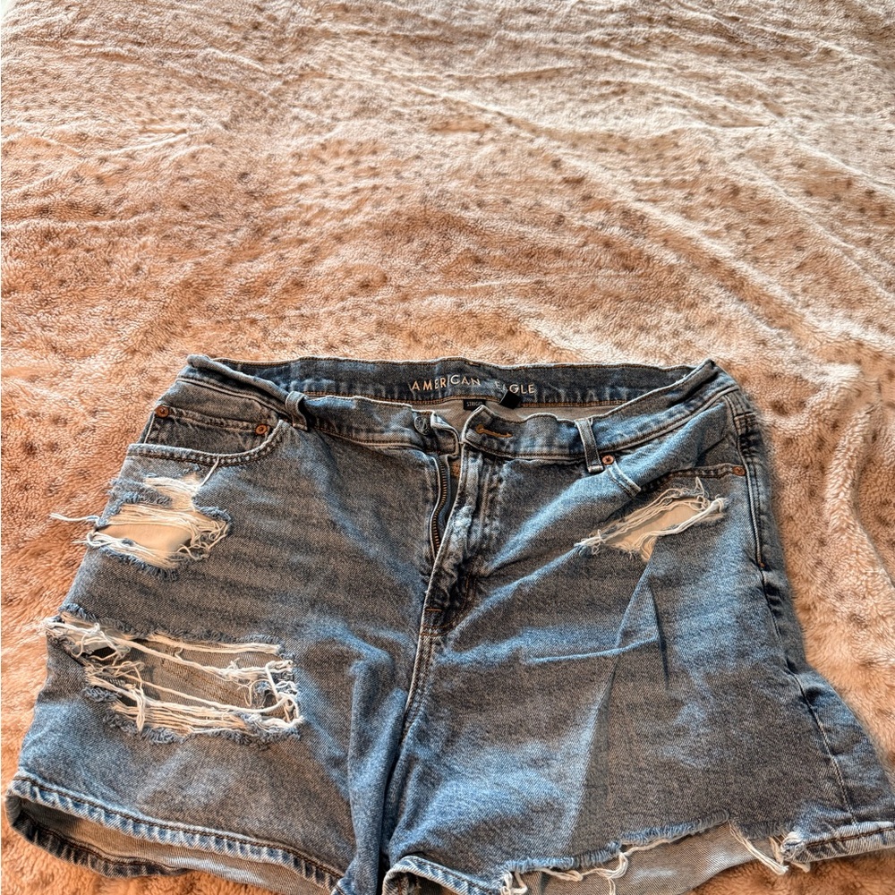 American Eagle Outfitters Ripped High-Rise Jean Shorts - Blue